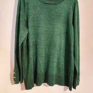 Kim Rogers Pullover Sweater Green Large Scallop Neckline Sparkly Christmas